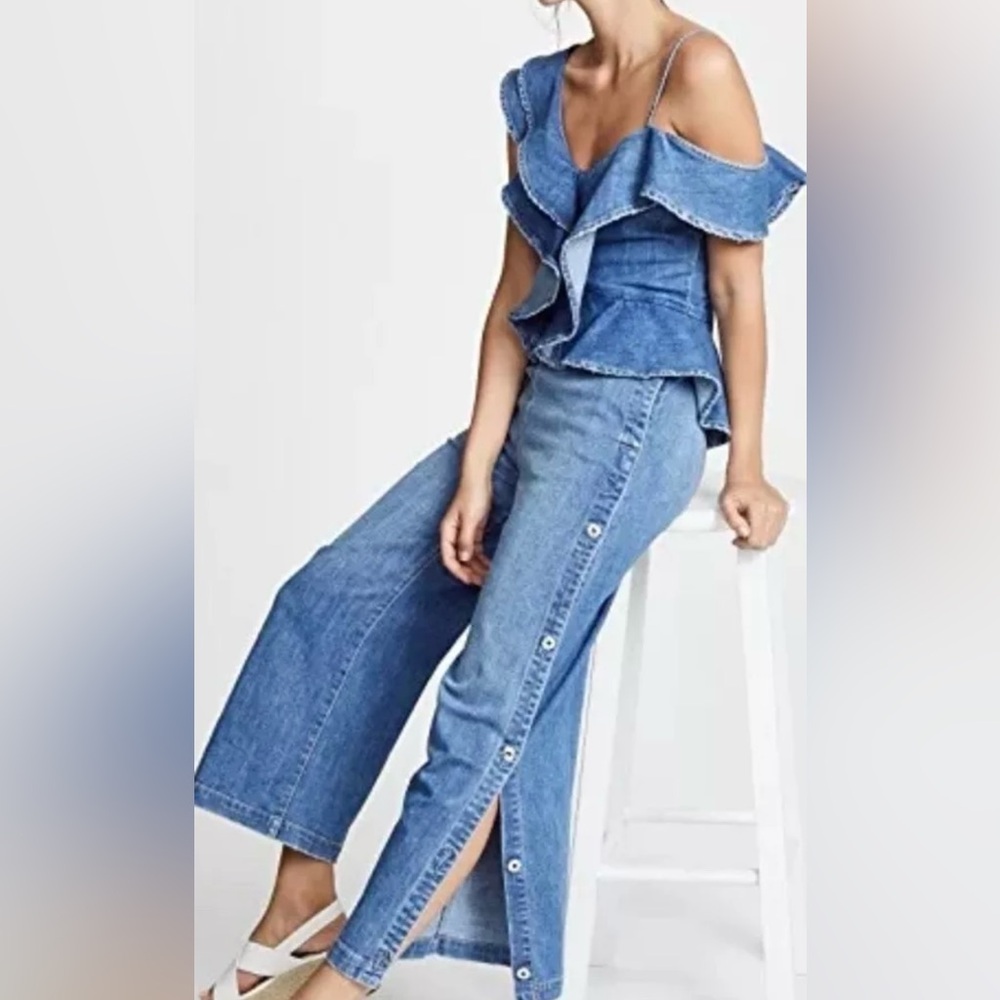Jonathan Simkhai Denim Ruffle Accented Jumpsuit pre owned - Picture 6 of 13